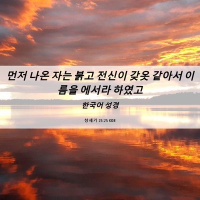 Picture 06 - 창세기 25:25 KOR - 먼저 나온 자는 붉고 전신이 갖옷 - Bible Verse Picture