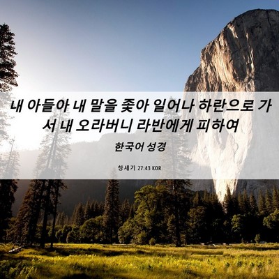 Picture 06 - 창세기 27:43 KOR - 내 아들아 내 말을 좇아 일어나 - Bible Verse Picture