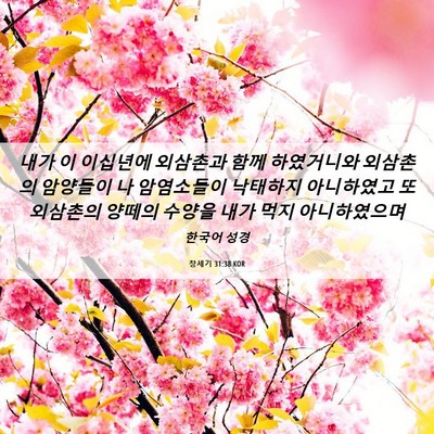 Picture 06 - 창세기 31:38 KOR - 내가 이 이십년에 외삼촌과 함께 - Bible Verse Picture