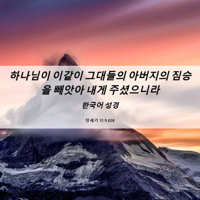 Picture 06 - 창세기 31:9 KOR - 하나님이 이같이 그대들의 아버지의 - Bible Verse Picture