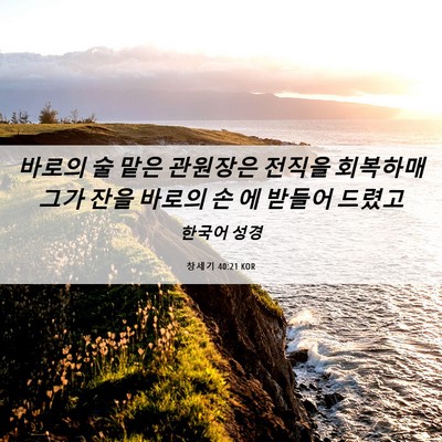 Picture 06 - 창세기 40:21 KOR - 바로의 술 맡은 관원장은 전직을 - Bible Verse Picture