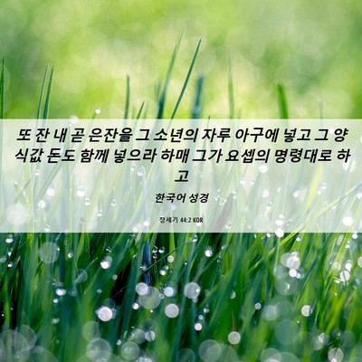 Picture 06 - 창세기 44:2 KOR - 또 잔 내 곧 은잔을 그 소년의 자루 - Bible Verse Picture