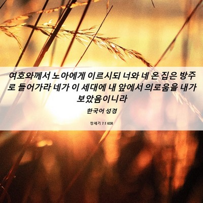 Picture 06 - 창세기 7:1 KOR - 여호와께서 노아에게 이르시되 너와 - Bible Verse Picture