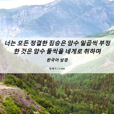 Picture 06 - 창세기 7:2 KOR - 너는 모든 정결한 짐승은 암수 - Bible Verse Picture
