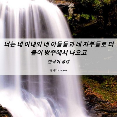 Picture 06 - 창세기 8:16 KOR - 너는 네 아내와 네 아들들과 네 - Bible Verse Picture