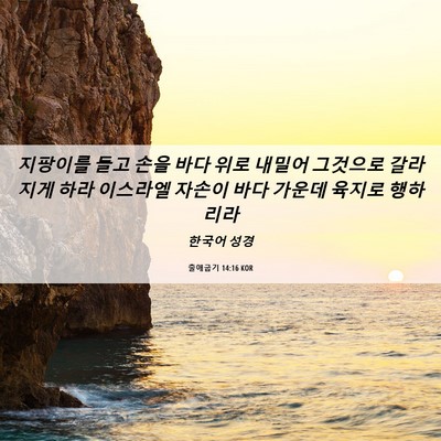 Picture 06 - 출애굽기 14:16 KOR - 지팡이를 들고 손을 바다 위로 - Bible Verse Picture