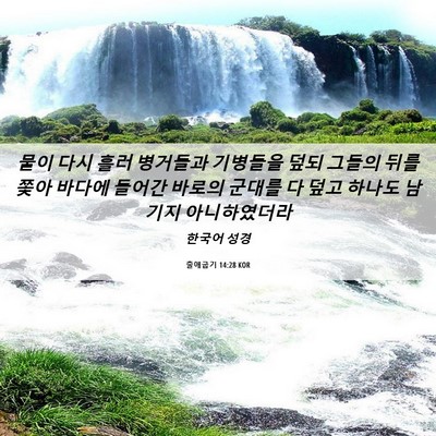 Picture 06 - 출애굽기 14:28 KOR - 물이 다시 흘러 병거들과 기병들을 - Bible Verse Picture