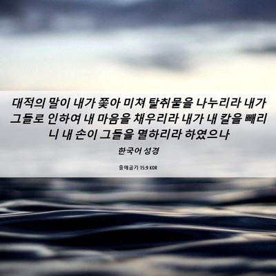 Picture 06 - 출애굽기 15:9 KOR - 대적의 말이 내가 쫓아 미쳐 - Bible Verse Picture