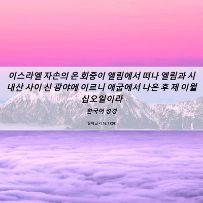 Picture 06 - 출애굽기 16:1 KOR - 이스라엘 자손의 온 회중이 엘림에서 - Bible Verse Picture
