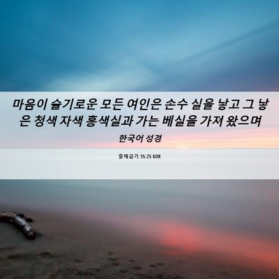 Picture 06 - 출애굽기 35:25 KOR - 마음이 슬기로운 모든 여인은 손수 - Bible Verse Picture
