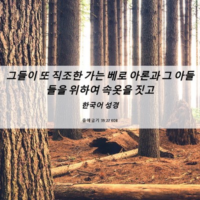 Picture 06 - 출애굽기 39:27 KOR - 그들이 또 직조한 가는 베로 아론과 - Bible Verse Picture