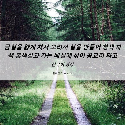 Picture 06 - 출애굽기 39:3 KOR - 금실을 얇게 쳐서 오려서 실을 - Bible Verse Picture