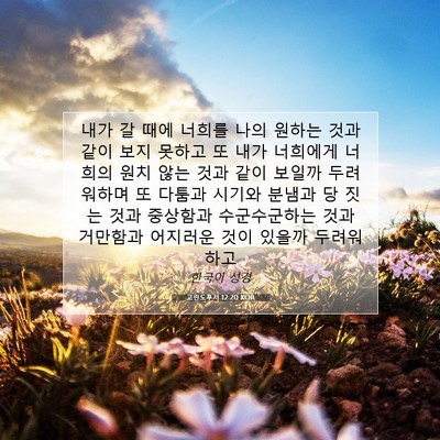 Picture 07 - 고린도후서 12:20 KOR - 내가 갈 때에 너희를 나의 원하는 - Bible Verse Picture
