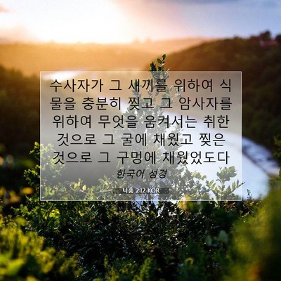 Picture 07 - 나훔 2:12 KOR - 수사자가 그 새끼를 위하여 식물을 - Bible Verse Picture