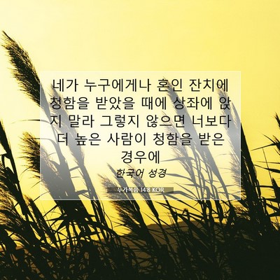 Picture 07 - 누가복음 14:8 KOR - 네가 누구에게나 혼인 잔치에 청함을 - Bible Verse Picture