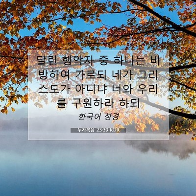 Picture 07 - 누가복음 23:39 KOR - 달린 행악자 중 하나는 비방하여 - Bible Verse Picture