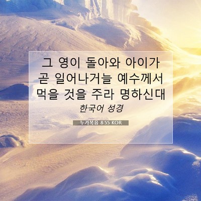 Picture 07 - 누가복음 8:55 KOR - 그 영이 돌아와 아이가 곧 - Bible Verse Picture