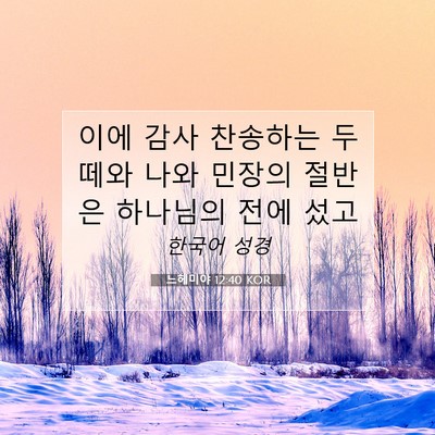 Picture 07 - 느헤미야 12:40 KOR - 이에 감사 찬송하는 두 떼와 나와 - Bible Verse Picture