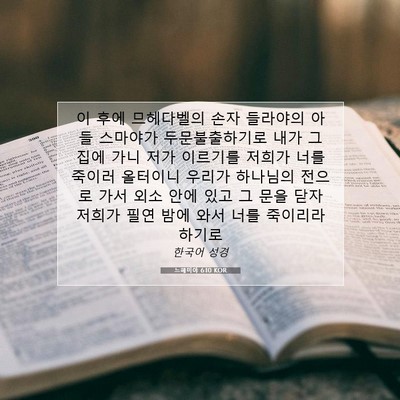 Picture 07 - 느헤미야 6:10 KOR - 이 후에 므헤다벨의 손자 들라야의 - Bible Verse Picture