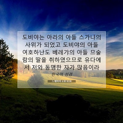 Picture 07 - 느헤미야 6:18 KOR - 도비야는 아라의 아들 스가냐의 - Bible Verse Picture