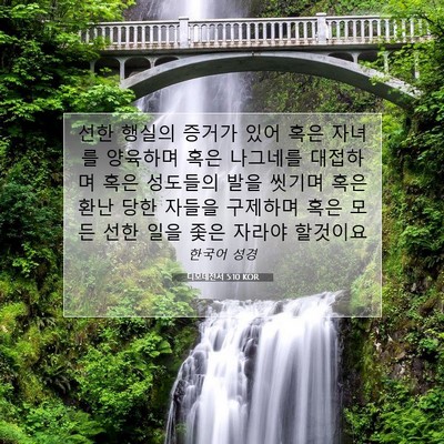 Picture 07 - 디모데전서 5:10 KOR - 선한 행실의 증거가 있어 혹은 - Bible Verse Picture