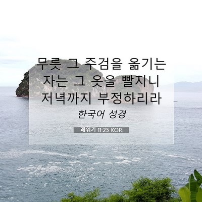 Picture 07 - 레위기 11:25 KOR - 무릇 그 주검을 옮기는 자는 그 옷을 - Bible Verse Picture