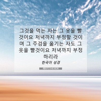 Picture 07 - 레위기 11:40 KOR - 그것을 먹는 자는 그 옷을 빨 것이요 - Bible Verse Picture