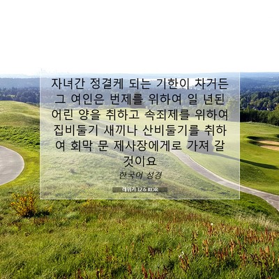 Picture 07 - 레위기 12:6 KOR - 자녀간 정결케 되는 기한이 차거든 - Bible Verse Picture