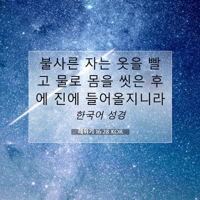Picture 07 - 레위기 16:28 KOR - 불사른 자는 옷을 빨고 물로 몸을 - Bible Verse Picture