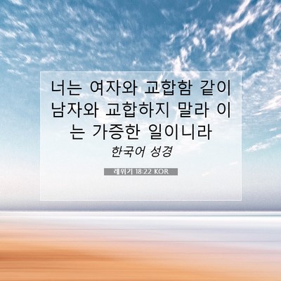 Picture 07 - 레위기 18:22 KOR - 너는 여자와 교합함 같이 남자와 - Bible Verse Picture