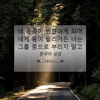 Picture 07 - 레위기 25:39 KOR - 네 동족이 빈한하게 되어 네게 몸이 - Bible Verse Picture