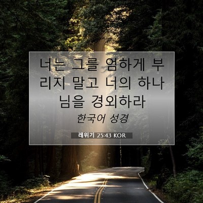 Picture 07 - 레위기 25:43 KOR - 너는 그를 엄하게 부리지 말고 너의 - Bible Verse Picture