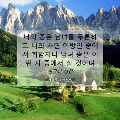 Picture 07 - 레위기 25:44 KOR - 너의 종은 남녀를 무론하고 너의 - Bible Verse Picture