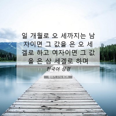 Picture 07 - 레위기 27:6 KOR - 일 개월로 오 세까지는 남자이면 그 - Bible Verse Picture