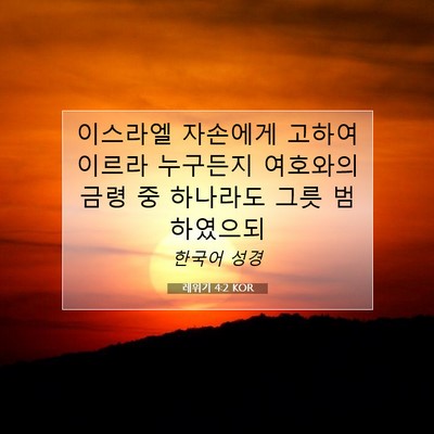 Picture 07 - 레위기 4:2 KOR - 이스라엘 자손에게 고하여 이르라 - Bible Verse Picture
