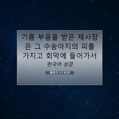 Picture 07 - 레위기 4:5 KOR - 기름 부음을 받은 제사장은 그 - Bible Verse Picture