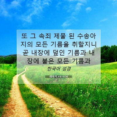 Picture 07 - 레위기 4:8 KOR - 또 그 속죄 제물 된 수송아지의 모든 - Bible Verse Picture