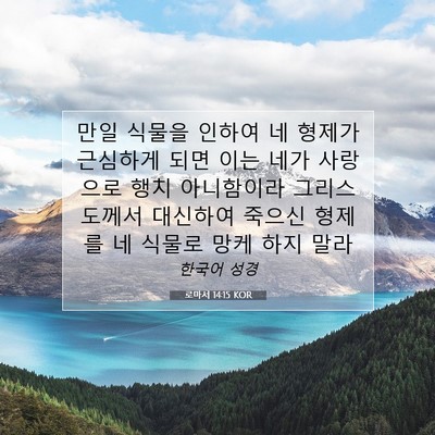 Picture 07 - 로마서 14:15 KOR - 만일 식물을 인하여 네 형제가 - Bible Verse Picture
