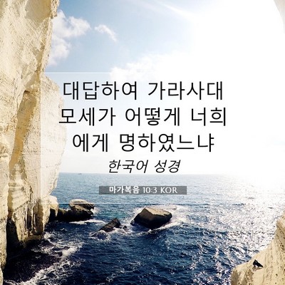 Picture 07 - 마가복음 10:3 KOR - 대답하여 가라사대 모세가 어떻게 - Bible Verse Picture