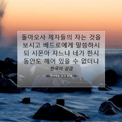 Picture 07 - 마가복음 14:37 KOR - 돌아오사 제자들의 자는 것을 보시고 - Bible Verse Picture