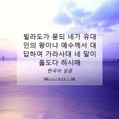Picture 07 - 마가복음 15:2 KOR - 빌라도가 묻되 네가 유대인의 왕이냐 - Bible Verse Picture