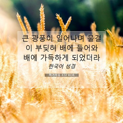 Picture 07 - 마가복음 4:37 KOR - 큰 광풍이 일어나며 물결이 부딪혀 - Bible Verse Picture
