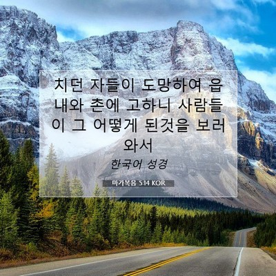 Picture 07 - 마가복음 5:14 KOR - 치던 자들이 도망하여 읍내와 촌에 - Bible Verse Picture