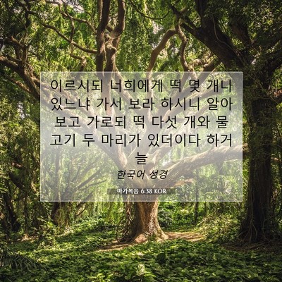 Picture 07 - 마가복음 6:38 KOR - 이르시되 너희에게 떡 몇 개나 - Bible Verse Picture