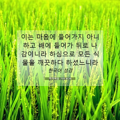 Picture 07 - 마가복음 7:19 KOR - 이는 마음에 들어가지 아니하고 배에 - Bible Verse Picture