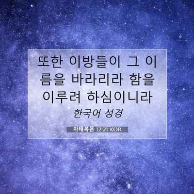 Picture 07 - 마태복음 12:21 KOR - 또한 이방들이 그 이름을 바라리라 - Bible Verse Picture