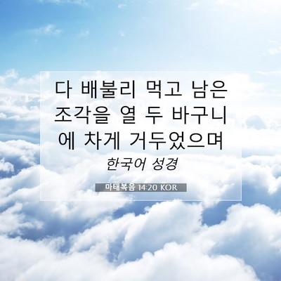Picture 07 - 마태복음 14:20 KOR - 다 배불리 먹고 남은 조각을 열 두 - Bible Verse Picture
