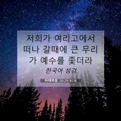 Picture 07 - 마태복음 20:29 KOR - 저희가 여리고에서 떠나 갈때에 큰 - Bible Verse Picture