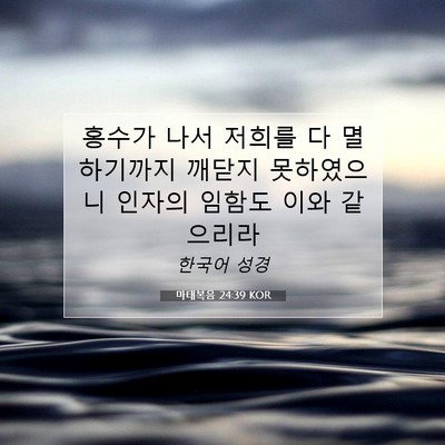 Picture 07 - 마태복음 24:39 KOR - 홍수가 나서 저희를 다 멸하기까지 - Bible Verse Picture