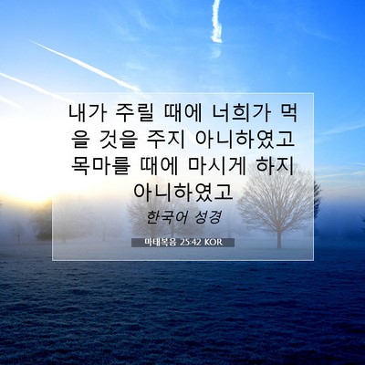 Picture 07 - 마태복음 25:42 KOR - 내가 주릴 때에 너희가 먹을 것을 - Bible Verse Picture